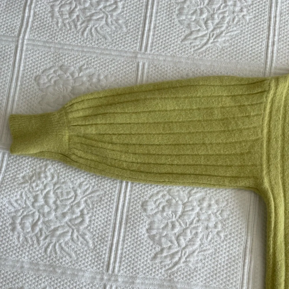 Aerie Buttercream Oversized Ribbed Crew Neck Sweater Lime Green XS